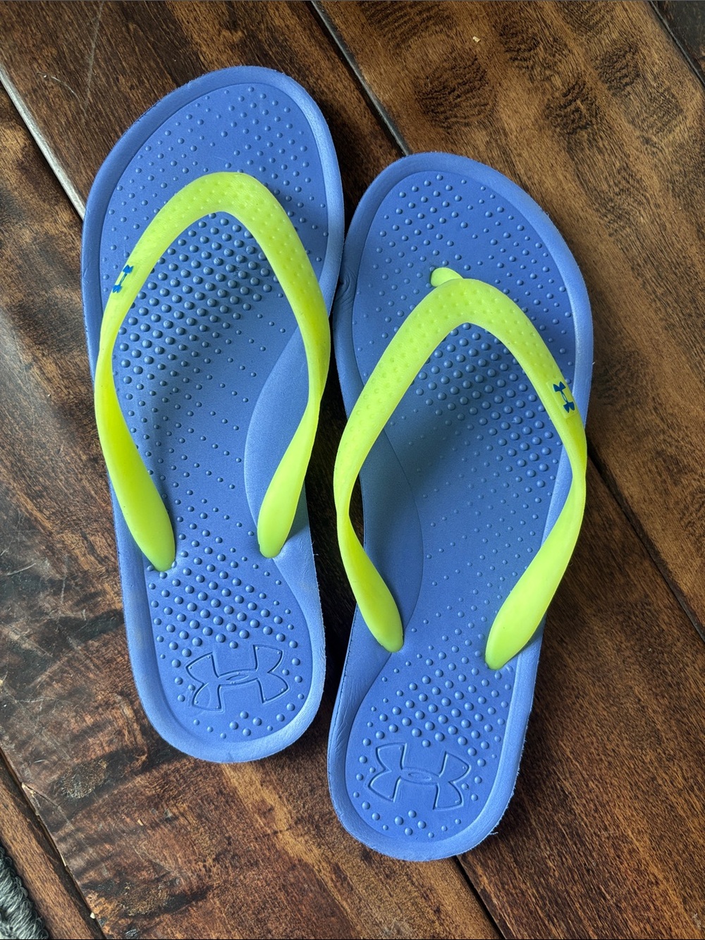 Under Armour Electric Blue Flip Flops with Neon Yellow Straps